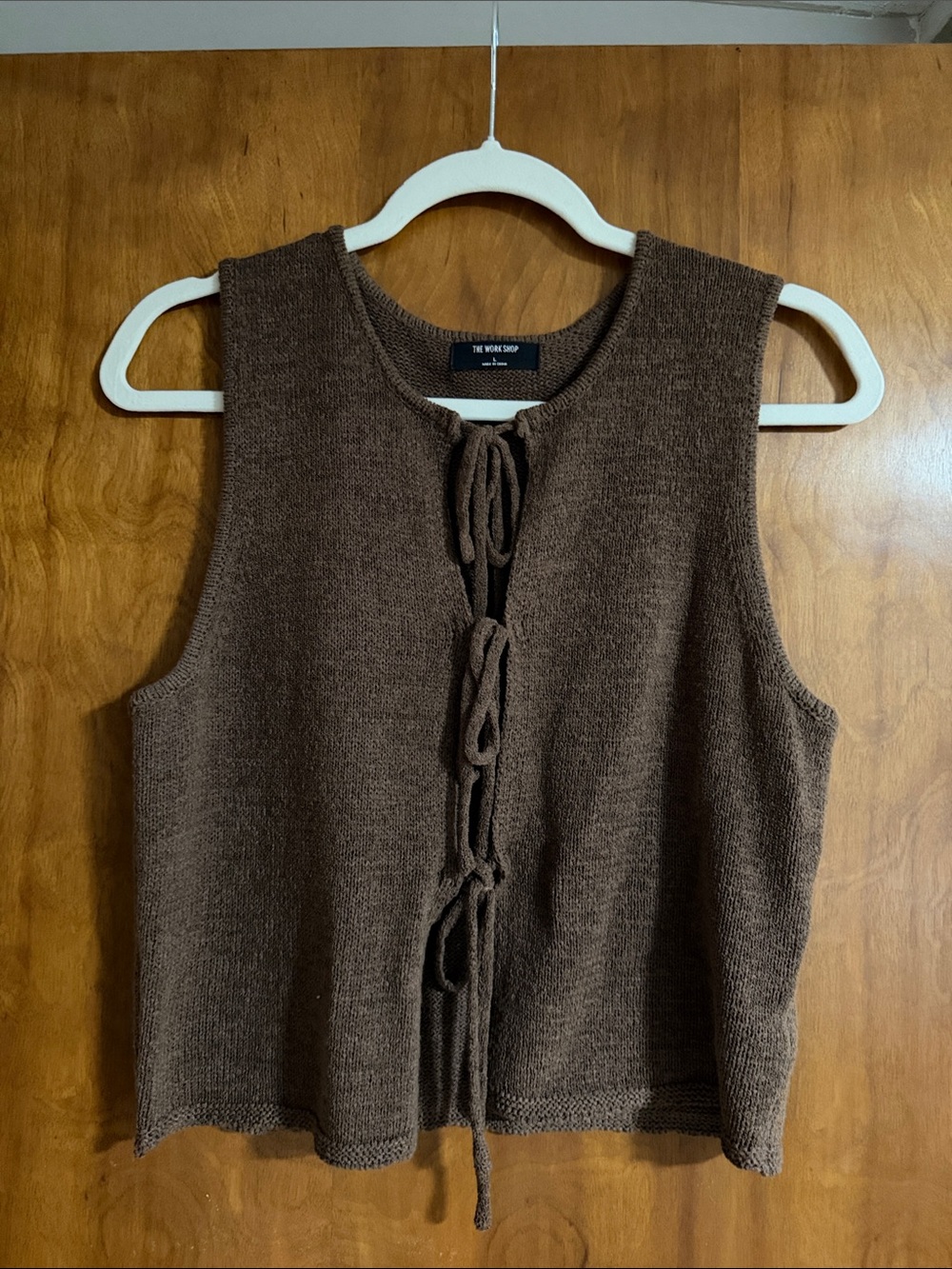 Brown Knit Tie-Front Sleeveless Top